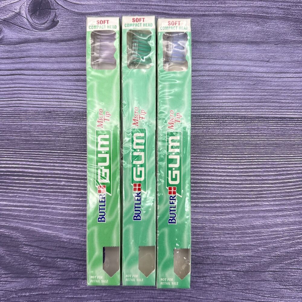 3 LOT GUM Sunstar #471 Micro Tip Compact Soft Head Toothbrush Vintage Made USA